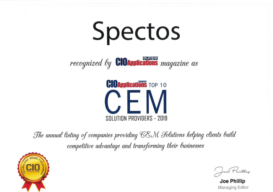 CIO Applications Europe names Spectos TOP CEM Customer Experience Management solution provider